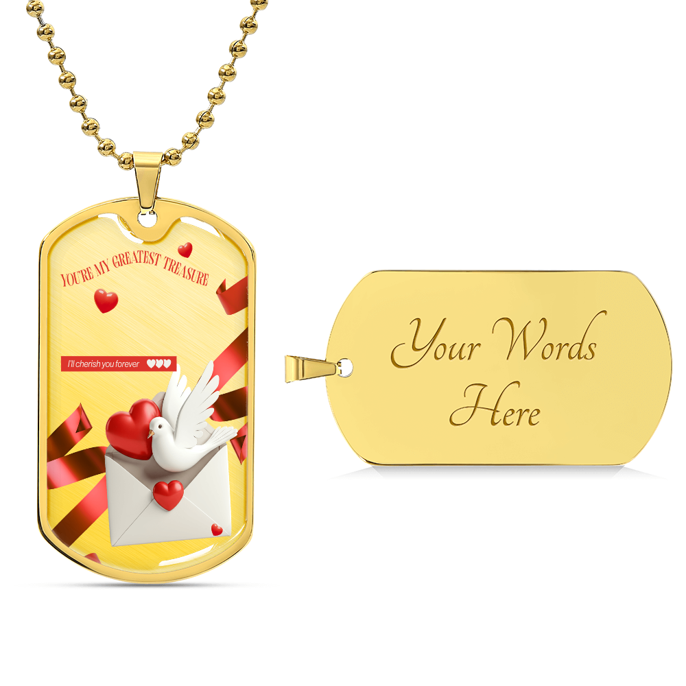 Personalized Military Necklace - "You're My Greatest Treasure" Dove & Heart Pendant Gift